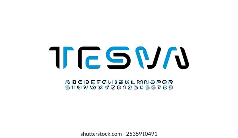 Letras digitales de fuentes futuristas, letras de estilo de logotipo de tecnología de alta tecnología A, B, C, D, E, F, G, H, I, J, K, L, M, N, O, P, Q, R, S, T, U, V, W, X, Y, Z y números 0, 1, 2, 3, 4, 5, 6, 7, 8, 9