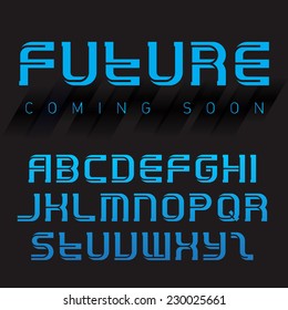 Futuristic font, inverse version. Latin alphabet letters. Vector typography template with abstract background.