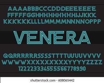 Futuristic Font Linear Design Connected Letters And Numbers Vector Abc