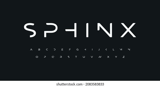 Futuristic font with minimalistic letter design for technology and innovation, digital interfaces and spaceships. Vector typography