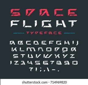 Futuristic font with rust texture. Letters and numbers for sci-fi, military, cosmic logo and title design