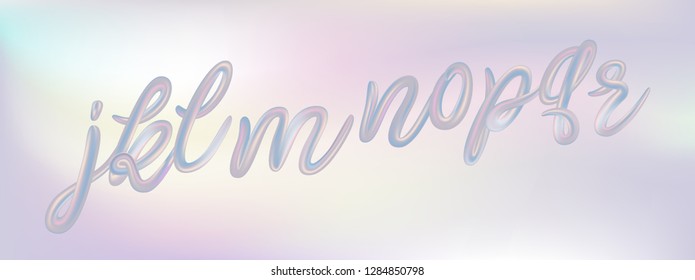 Futuristic font set with letters j, k, l, m, n, o, p, q, r. Holographic typeface. Blurred gradient mesh typography vector illustration.