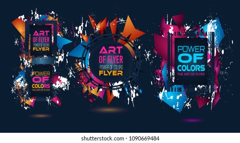 Futuristic Frame Art Design with Abstract shapes and drops of colors behind the space for text. Modern Artistic flyer or party thai background.