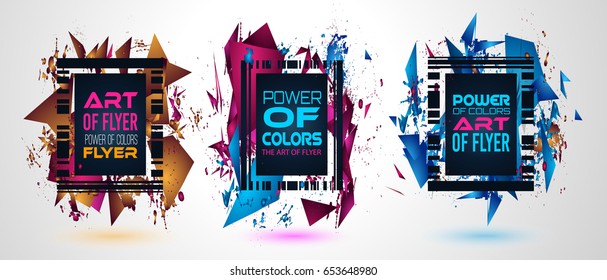 Futuristic Frame Art Design with Abstract shapes and drops of colors behind the space for text. Modern Artistic flyer or party thai background.