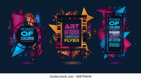 Futuristic Frame Art Design with Abstract shapes and drops of colors behind the space for text. Modern Artistic flyer or party thai background.