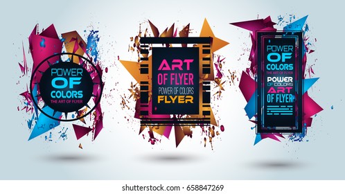 Futuristic Frame Art Design with Abstract shapes and drops of colors behind the space for text. Modern Artistic flyer or party thai background.
