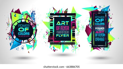 Diseño futurista de arte de cuadros con formas abstractas y caídas de colores detrás del espacio para el texto. Volante artístico moderno o fondo de fiesta tailandesa.