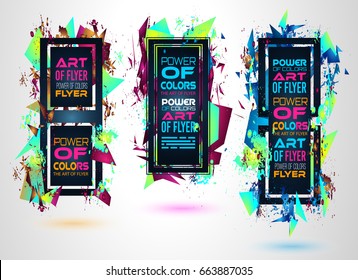 Futuristic Frame Art Design with Abstract shapes and drops of colors behind the space for text. Modern Artistic flyer or party thai background.