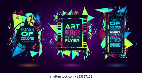 Futuristic Frame Art Design with Abstract shapes and drops of colors behind the space for text. Modern Artistic flyer or party thai background.