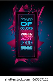 Futuristic Frame Art Design with Abstract shapes and drops of colors behind the space for text. Modern Artistic flyer or party thai background.