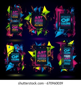 Futuristic Frame Art Design with Abstract shapes and drops of colors behind the space for text. Modern Artistic flyer or party thai background.