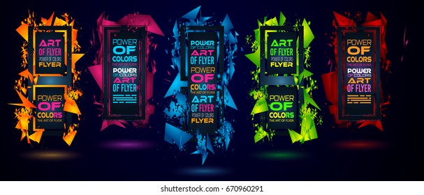 Diseño futurista de arte de cuadros con formas abstractas y caídas de colores detrás del espacio para el texto. Volante artístico moderno o fondo de fiesta tailandesa.