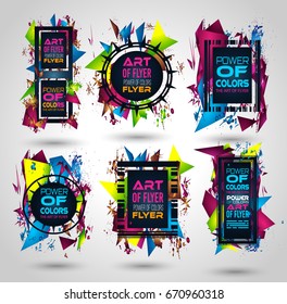 Futuristic Frame Art Design with Abstract shapes and drops of colors behind the space for text. Modern Artistic flyer or party thai background.