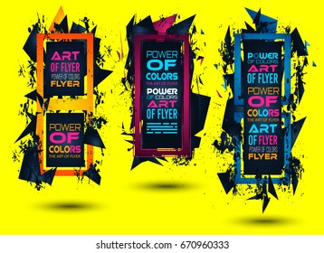Futuristic Frame Art Design with Abstract shapes and drops of colors behind the space for text. Modern Artistic flyer or party thai background.
