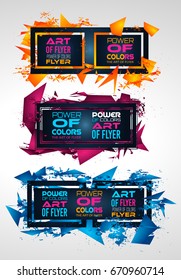 Futuristisches Frame Art Design mit abstrakten Formen und Farbtröpfen hinter dem Raum für Text. Moderner künstlerischer Flyer oder Party-thailändischer Hintergrund.