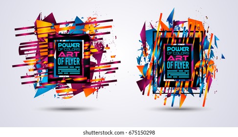Diseño futurista de arte de cuadros con formas abstractas y caídas de colores detrás del espacio para el texto. Volante artístico moderno o fondo de fiesta tailandesa.