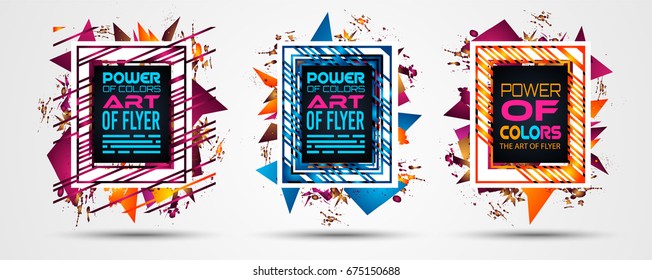 Futurista Frame Art Design com formas abstratas e gotas de cores atrás do espaço para texto. Panfleto artístico moderno ou fundo tailandês da festa.