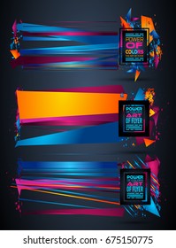 Futuristic Frame Art Design with Abstract shapes and drops of colors behind the space for text. Modern Artistic flyer or party thai background.
