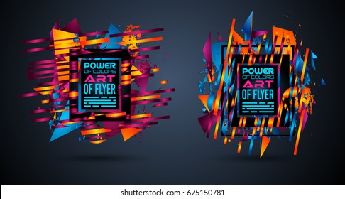 Futuristic Frame Art Design with Abstract shapes and drops of colors behind the space for text. Modern Artistic flyer or party thai background.