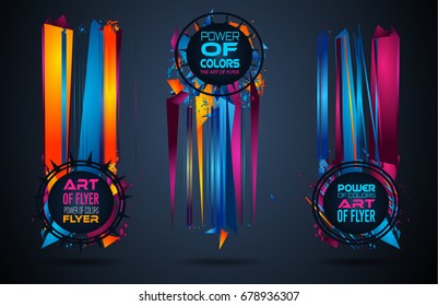 Futuristic Frame Art Design with Abstract shapes and drops of colors behind the space for text. Modern Artistic flyer or party thai background.