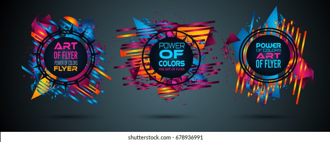 Futuristic Frame Art Design with Abstract shapes and drops of colors behind the space for text. Modern Artistic flyer or party thai background.