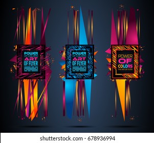 Futuristic Frame Art Design with Abstract shapes and drops of colors behind the space for text. Modern Artistic flyer or party thai background.