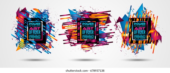 Futuristic Frame Art Design with Abstract shapes and drops of colors behind the space for text. Modern Artistic flyer or party thai background.