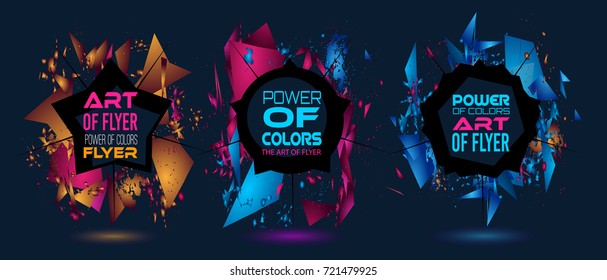 Futuristic Frame Art Design with Abstract shapes and drops of colors behind the space for text. Modern Artistic flyer or party thai background.