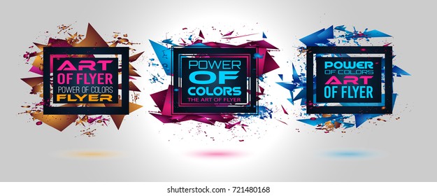 Futuristic Frame Art Design with Abstract shapes and drops of colors behind the space for text. Modern Artistic flyer or party thai background.
