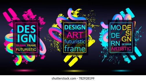 Futuristic Frame Art Design with Abstract shapes and drops of colors behind the space for text. Modern Artistic flyer or party background.