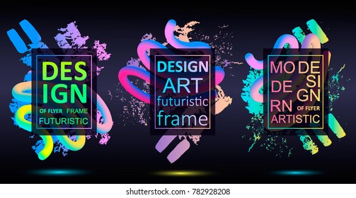 Futuristic Frame Art Design with Abstract shapes and drops of colors behind the space for text. Modern Artistic flyer or party background.