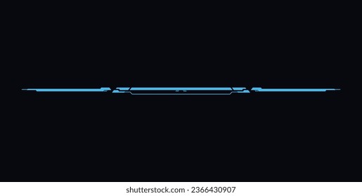 Futuristic frame for Hud game interface. Vector digital horizontal line border segment on dark background. Abstract illustration of virtual electronic High tech technology graphic element.