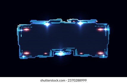 Futuristic frame or interface banner template, realistic vector illustration isolated on dark background. HUD display or dashboard design with glowing light spots.