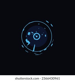 Futuristic frame for interface gui game. Vector digital round border simulator on dark background. Fantasy illustration of virtual electronic target screen. Radar or scanner dashboard display