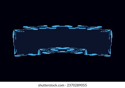 Futuristic frame in the shape of a torn rectangle, vector illustration for web design isolated on black background. Neon game element for ui interface, digital sci fi abstract drawing.