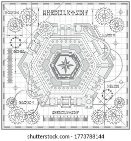 Futuristic frame. Technical drawing. Vector illustration.