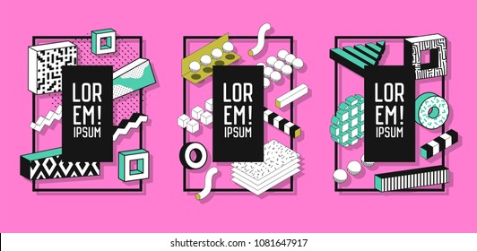 Futuristic Frames with Abstract Geometric Shapes. Modern Art Graphics for Flyers, Posters, Banners, Placards, Brochures with Place for Text. Vector illustration