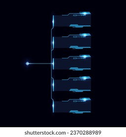 Futuristic frames, chips or microcircuits, abstract vector illustrations for web design isolated on black background. Neon game elements for ui interface, digital sci fi drawing. Shapes in blue color.