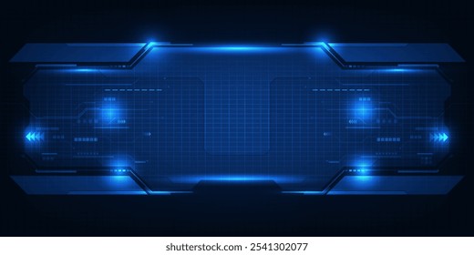 Marco futurista, pantalla, paneles, borde y ventanas para pantalla frontal o control de tablero y fondo de tecnología. Conceptos de diseño de estilo de tecnología de ciencia ficción del futuro. Ilustraciones vectoriales.