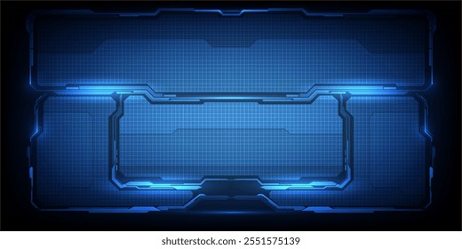 Marco futurista, pantalla, paneles, borde y ventanas para pantalla frontal o control de tablero y fondo de tecnología. Conceptos de diseño de estilo de tecnología de ciencia ficción del futuro. Ilustraciones vectoriales.