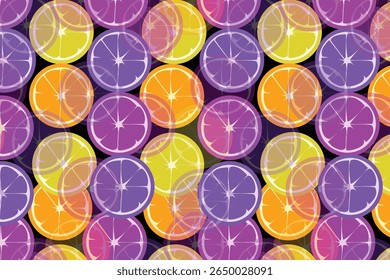 Futuristic fruit chaos in neon hues, designed for statement fabrics and event decor.

