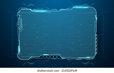 Futuristic fui display screen frame and information fields. The user interface of the sci-fi game interface. Design element in a modern technological style for a HUD-style game. Isolated illustration