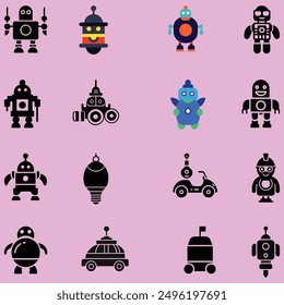 Ilustración de arte de icono de juguete de tipo robótico divertido futurista