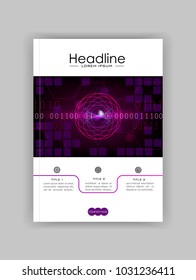 Futuristic future sci fi atom with internet technology and business interface background with numbers. Infographic data. HUD. Cover template for journals, conference, banner, book. Vector 