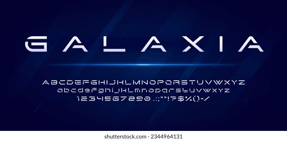 Futuristic galaxy font, space typeface, modern tech alphabet, dynamic type, vector typography. Future technology letters and numbers set, techno digital abc font with neon electric light characters