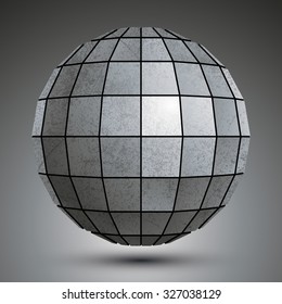 Futuristic galvanized 3d globe created with squares, grunge abstract object.