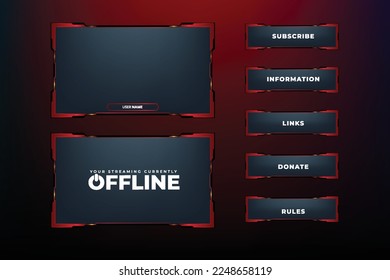 Futuristische Gaming-Bildschirm-Design mit blutroten Farbrahmen. Dunkles Streaming-Overlay-Design mit digitalen Formen für Gamer. Live-Gaming-Broadcast-Vektorgrafik für Online-Streamer.