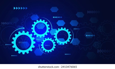 Futuristisches Zahnrad mit Pfeil- und Hexagonmuster. Konzeptionshintergrund für Maschinenwartung und Technologietechnik. Vektorgrafik.