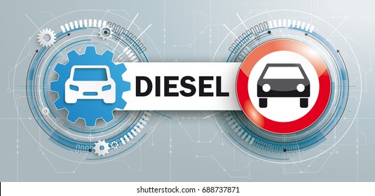 Futuristic gear wheel with car and sign diesel cars no permitted. Eps 10 vector file.