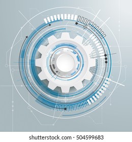 Futuristic gear wheel with electronic schematicon the gray background. Eps 10 vector file.